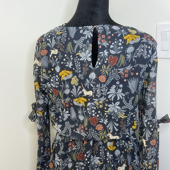 Lauren Conrad Floral Unicorn Ruffle flower Navy Mini dress Woman’s size XS - Picture 8 of 9